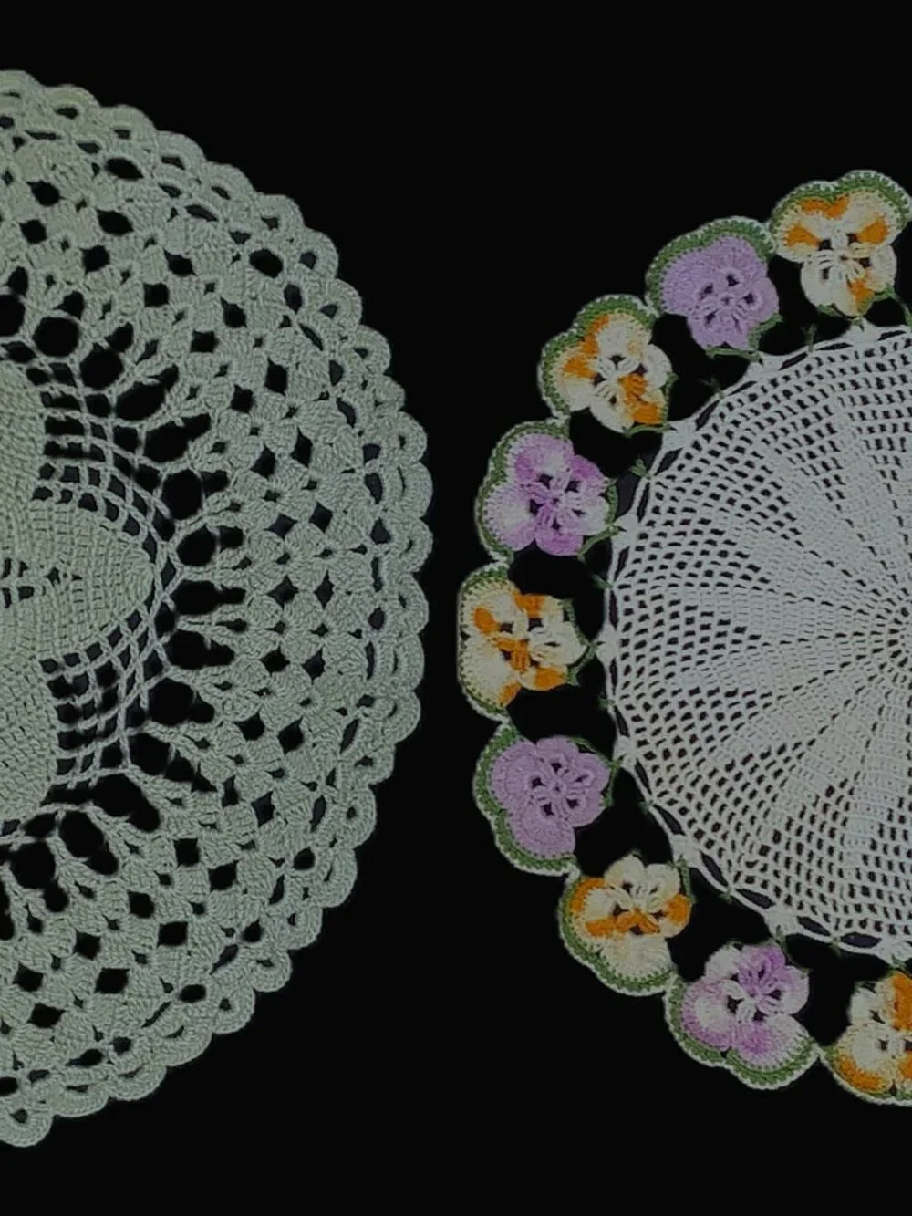 MCM Doilies Crocheted Multi Color Pansy, Sage Green 11.5 - 13.5